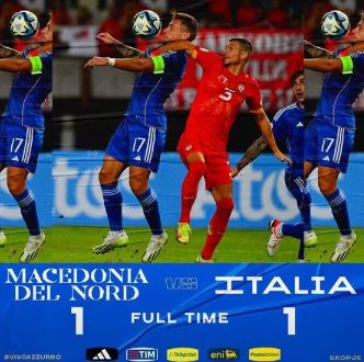 欧预赛-意大利1-1战平北马其顿，因莫比莱破门，巴尔迪扳平